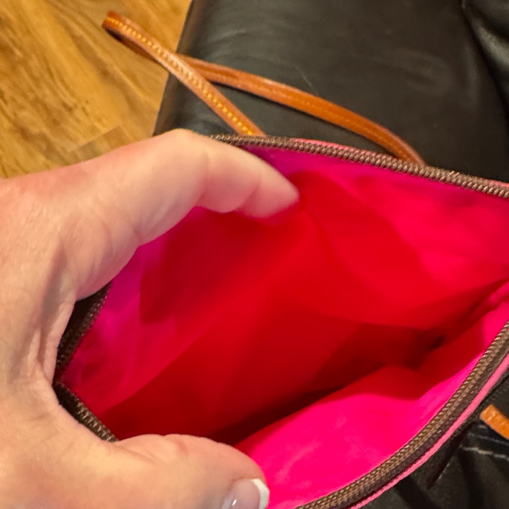 Dooney & Bourke Hot Pink Crossbody with Brown Trim - Picture 3 of 6